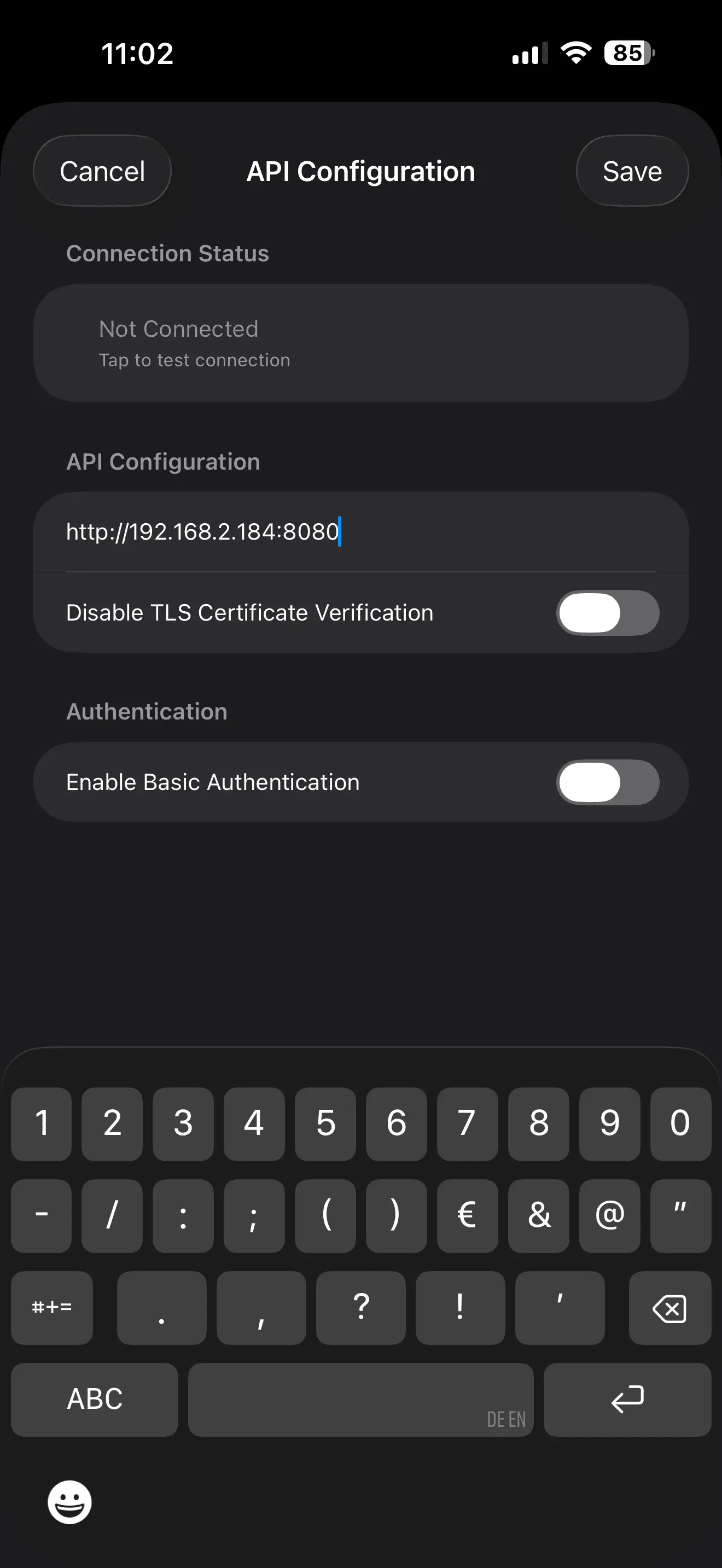 Fastcruise Connection Configuration Screen